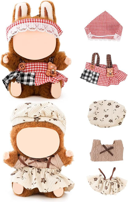 (2 Set) XMBYGY Doll Clothes for Labubu(for 17/15cm Standing/Sitting Doll)(NO Doll) - Accessories Clothes Dress up for Dolls Outfit Included Figures Clothing and Hat for Girl Woman (LB57+LB20)