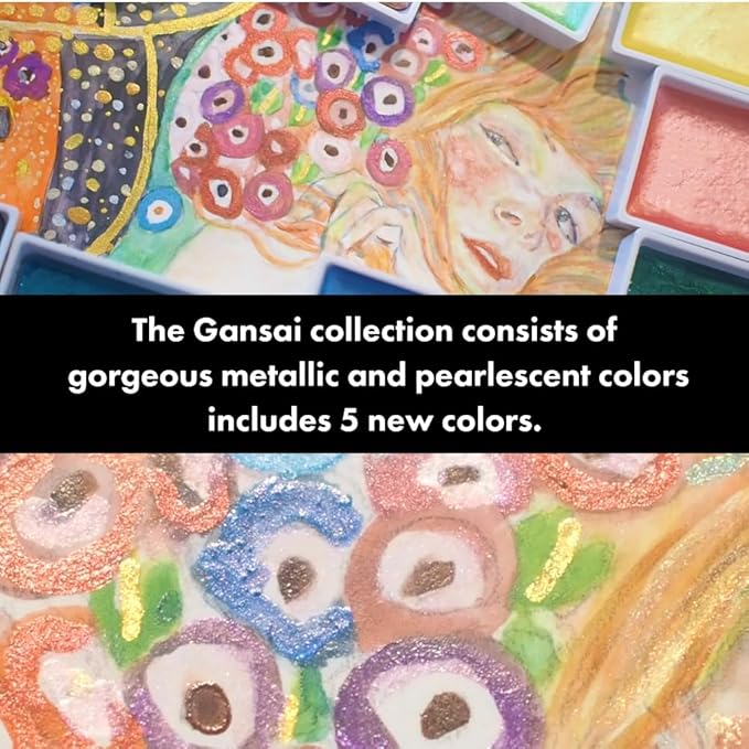 Kuretake GANSAI TAMBI Watercolor Paint Set 24 Glittery Colors - Metallic, Professional-quality art supplies for artists adult painting aketching, Non-Toxic, Made in Japan