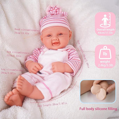 Girl 17.5 Inch, Full Silicone Baby Doll, Realistic Baby Dolls, Realistic Veins & Pose, Not Vinyl, Reborn Baby Dolls Silicone Full Body, Gift Set