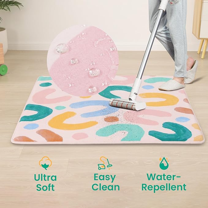 Baby Play Mat for Floor,1.3" Thick Cushioned Playpen Mat 50"x50",Extra Soft Elasti-Foam,Water Repellent Coral Velvet,Non-Slip for Crawling&Tummy Time,Infant Toddler Kids Nursery Rug(Doodle)