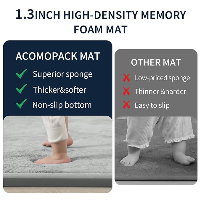 ACOMOPACK Baby Play Mat for Floor 1.3" Thick Memory Foam Play Mat 71"×79" Tummy Time Crawling with Non-Slip Bottom for Living Room,Nursery,Soft Velvet Playpen Mats for Kids,Infants（Light Grey）