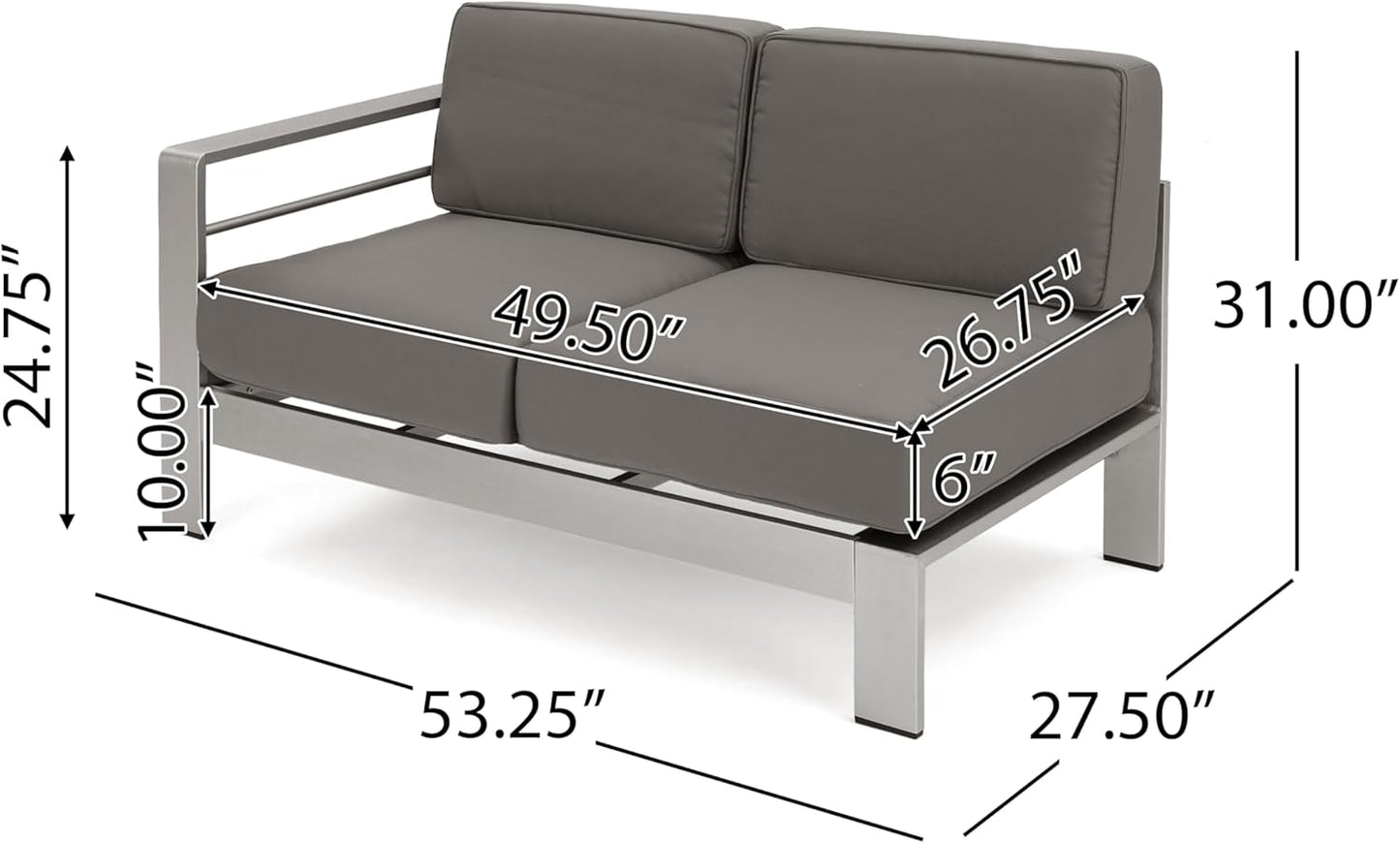 Outdoor Aluminum Furniture Set, 4-Person Patio Sectional Conversation Sofa Set, L-Shaped Outdoor Sectional Sofa with Cushions for Patios, Poolsides, Gardens (Khaki, Silver+Grey)