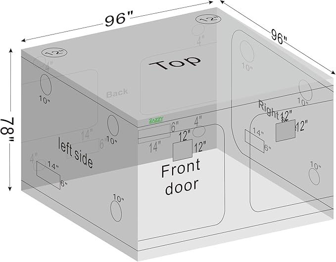 zazzy Large Grow Tent 96"x96"x78", High Reflective Mylar Grow Room with Observation Window, Removable Floor Tray and Tool Bag for Planting Indoor Fruit Flower Veg 8x8
