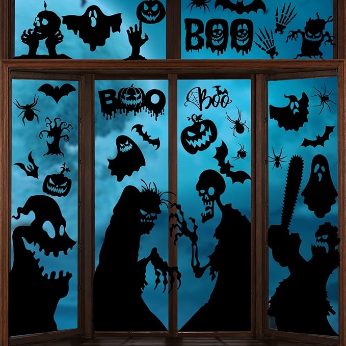 Joy Bang Halloween Window Clings Decor for Halloween Decorations, Large Scary Window Silhouette Stickers Decals Spooky Monster Zombie Clings for Party Decorations Indoor