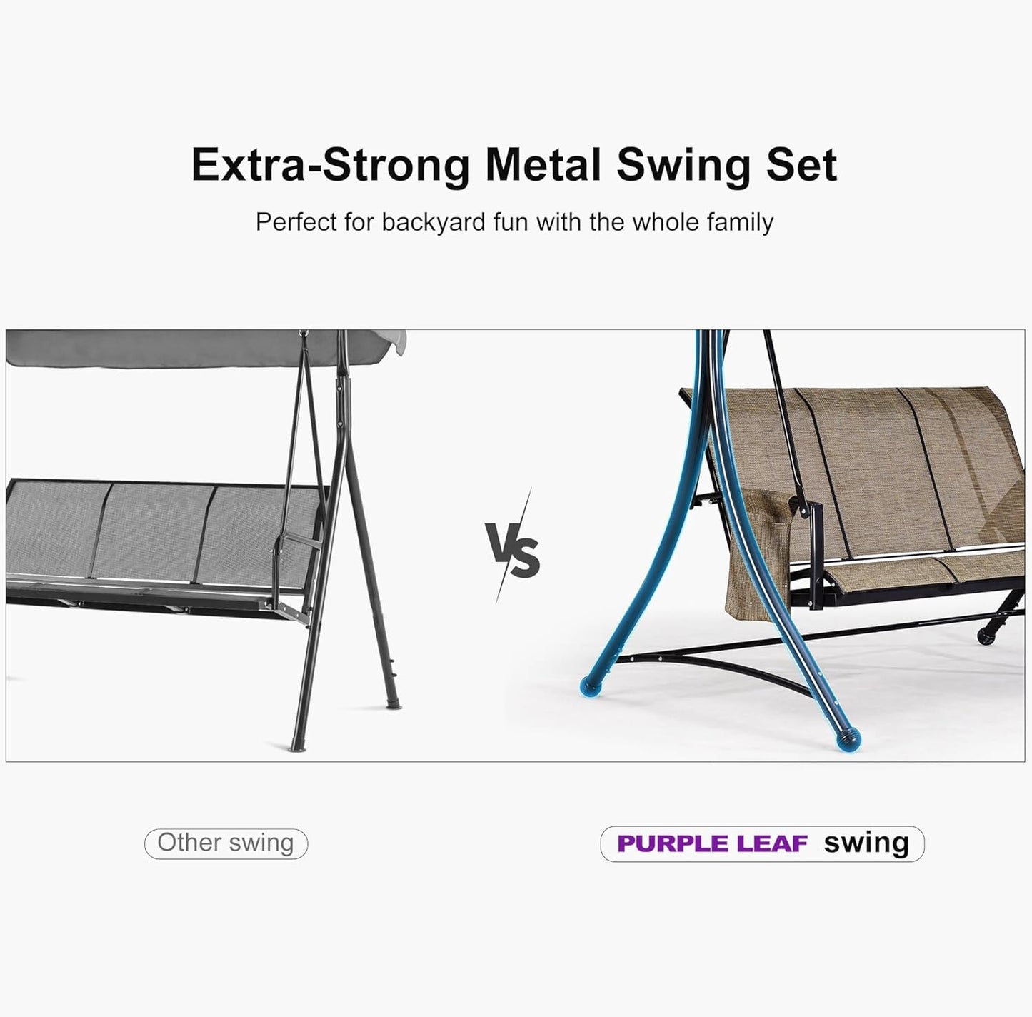 PURPLE LEAF 3-Seat Deluxe Outdoor Patio Porch Swing with Weather Resistant Steel Frame, Adjustable Tilt Canopy, Beige