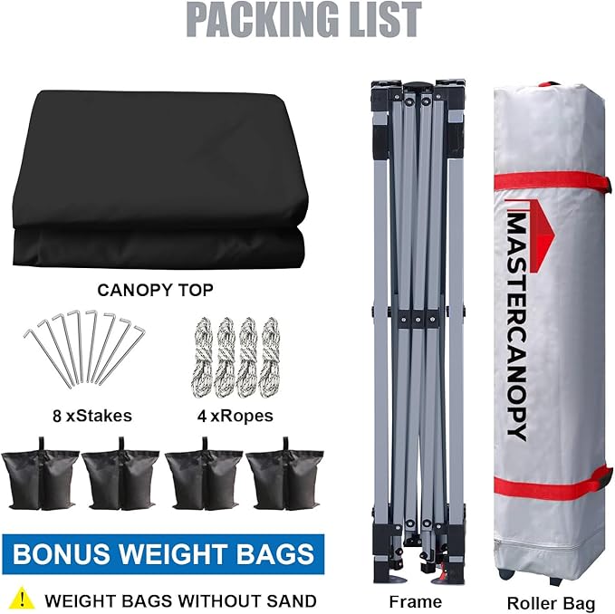 MASTERCANOPY Durable Pop-up Canopy Tent with Roller Bag (10x10, Black)