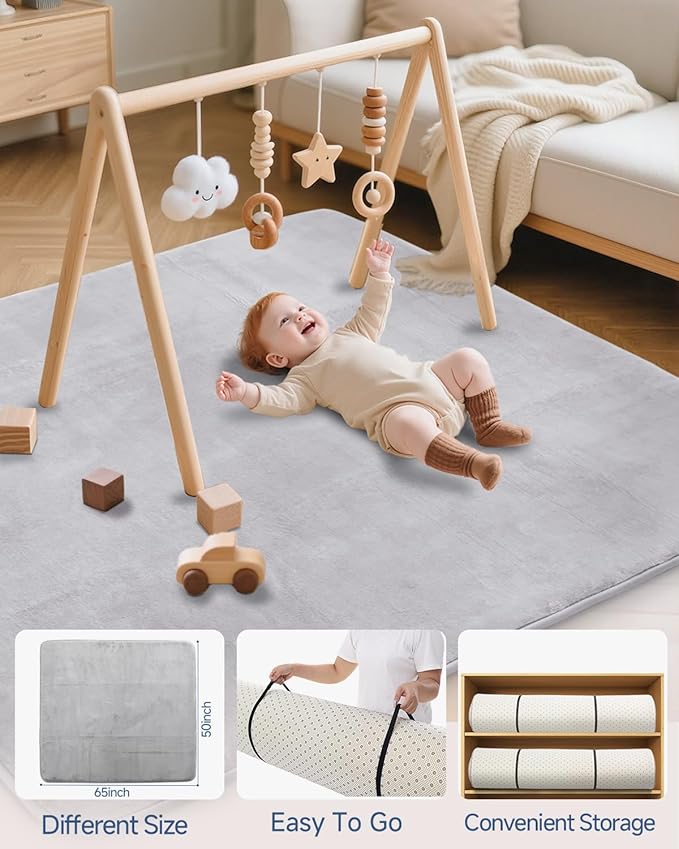 Large Thick Baby Play Mat for Floor,Padded 50x65 Playpen Mat,Foam Tummy Time Mats,Soft Support&Plush Feel Nursery Rug,Non Slip for Toddler,Infants,Kids Play,Yoga,Baby Crawling Mats (Light Grey)
