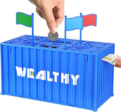 Piggy Bank for Kids, Unbreakable Building Blocks Container Money Saving Box for Adults, Digital Coin Counting Bank with LCD Counter, Great Children’s Gifts for Birthday, Easter, Christmas Blue