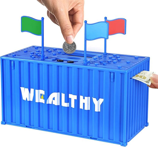 Piggy Bank for Kids, Unbreakable Building Blocks Container Money Saving Box for Adults, Digital Coin Counting Bank with LCD Counter, Great Children’s Gifts for Birthday, Easter, Christmas Blue