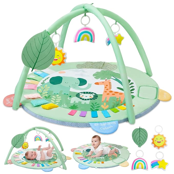 Baby Play Gym Mat Tummy Time Mat, Washable Baby Activity Play Mat for Sensory, Visual, Hearing, Touch Development, Baby Toys Shower Gift for Newborn