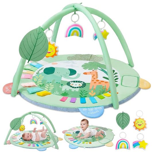 Baby Play Gym Mat Tummy Time Mat, Washable Baby Activity Play Mat for Sensory, Visual, Hearing, Touch Development, Baby Toys Shower Gift for Newborn