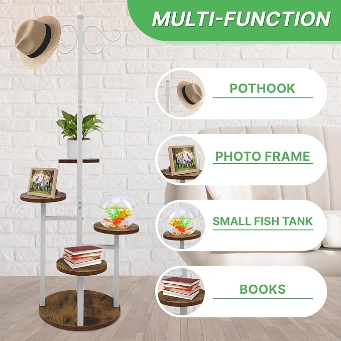 Plant Stand Indoor Outdoor, 4 Tier Hanging Plant Stands, Multiple Plant Display Rack Flower Pot Stand,61'' Tall Metal Plant Holder for Living Room Balcony Garden Patio White