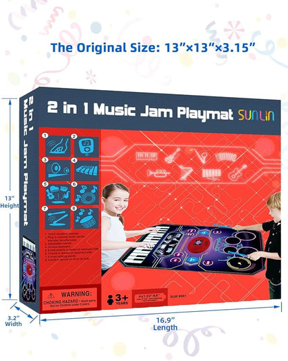 SUNLIN 2-in-1 Music Jam Mat, Music Learning Toy for Boys Girls 3-6, Drum Set + Piano Mat, Toddler Birthday Gift 3 4 5 6 Years, Record & Playback, Built-in Songs, 8 Instrument Sounds, Volume Control