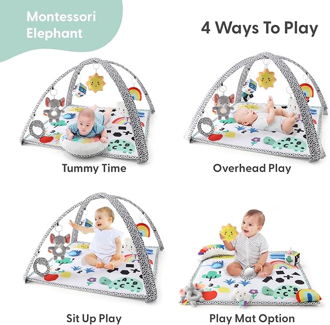 The Peanutshell Unisex Baby Play Gym & 7-in-1 Play Mat - Playmat Baby Toys 0-6, 6-12 Months Tummy Time Mat with Hanging Toys, Soft Padded for Newborns, Infants - Montessori Elephant