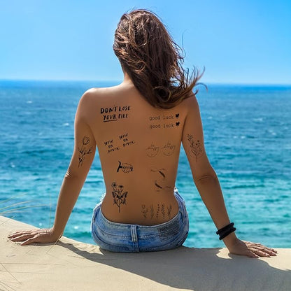 160+ PCS 74 Sheets Realistic Three Types Fake Temporary Tattoos, Include 40 Sheets Inspirational Quotes Words Tattoos, 22 Sheets Wild Flower Tattoos, 12 Sheets Small Flower Tattoo Stickers For Women