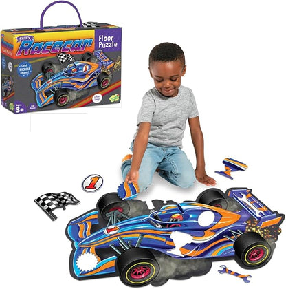 Peaceable Kingdom Giant Floor Puzzles with Uniquely Fun Shaped Pieces for Kids Ages 3+ Gifts for Boys and Girls - Racecar