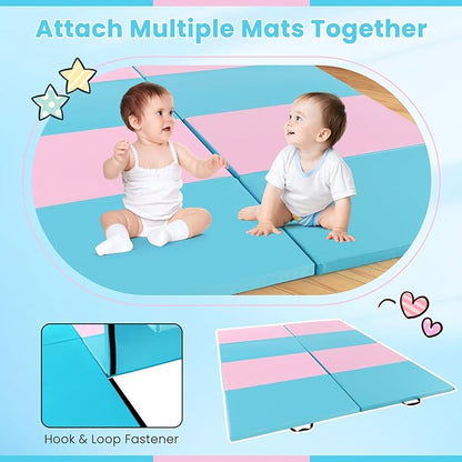 Giantex 4'x10'x 2" Gymnastics Mat, 4-Panel Folding Aerobics Exercise Mat w/Hook & Loop Fastener, Carrying Handle, Portable Tumbling Mat for Stretching Yoga Cheerleading Martial Arts