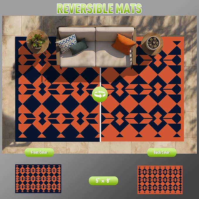 WILDROOTS 5x8 Feet Diamond Mask Plastic Outdoor Rug, Stain Resistant Waterproof Reversible Outdoor Patio Rug, Fade Resistant Camping Rug