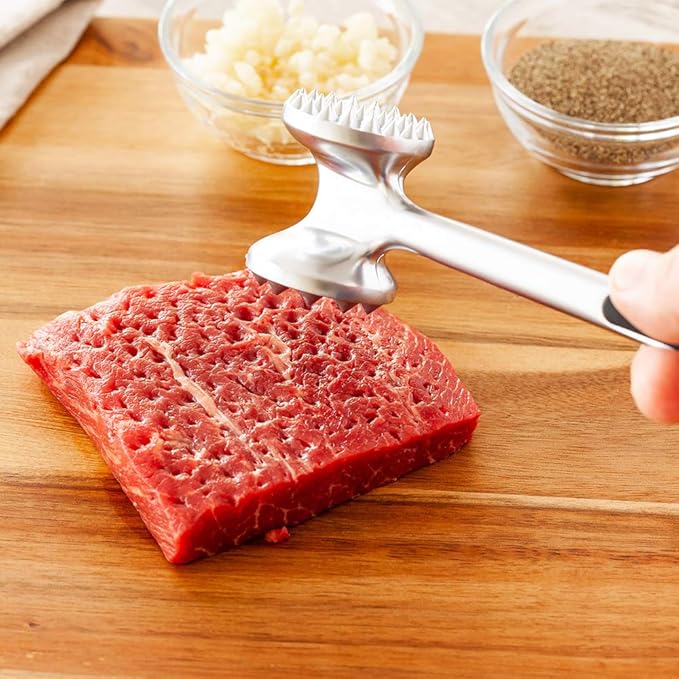 Restaurantware Met Lux Meat Tenderizer, 1 Double-Sided Meat Mallet - Textured Surfaces, Ergonomic Handle, Aluminum Meat Pounder, Corrosion-Resistant, For Tenderizing Steak Or Poultry