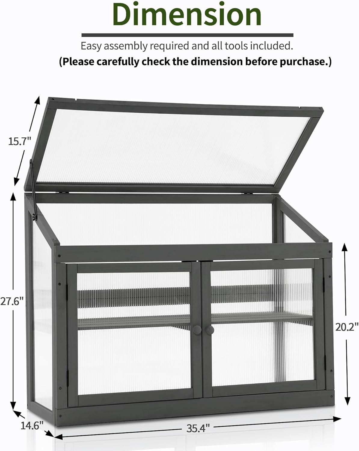 MCombo 2-Tier Wooden Cold Frame Garden Greenhouse Raised Flower Planter Shelf Bed Protection 6057-0160 (Dark Grey)