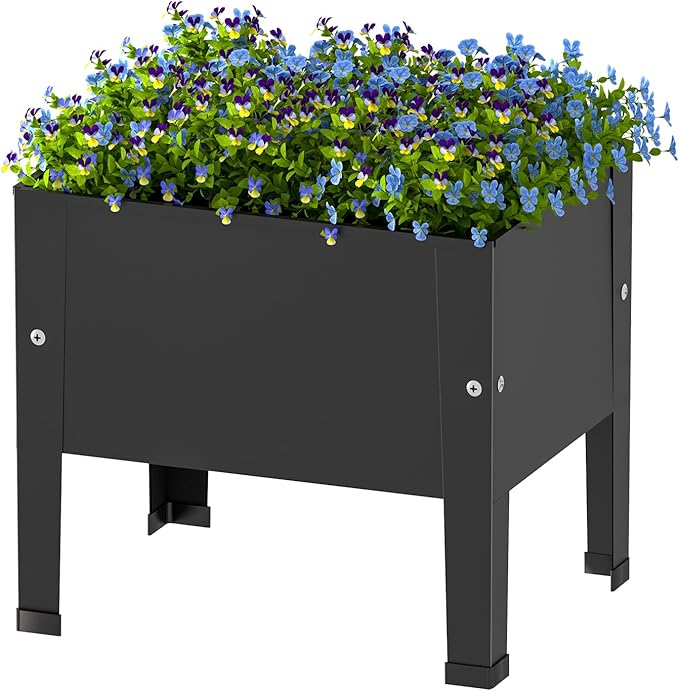 aboxoo 14 inch Black Planter Raised Beds with Legs Outdoor Small Metal Planter Box Elevated Garden Bed for Vegetables Flower Herb Patio
