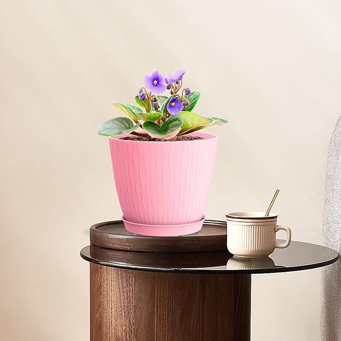 6 inch Plant pots, 12 Pack Modern Plastic Planters with Drainage Holes and Saucers for Repotting Indoor Plants and Flowers, Colorful