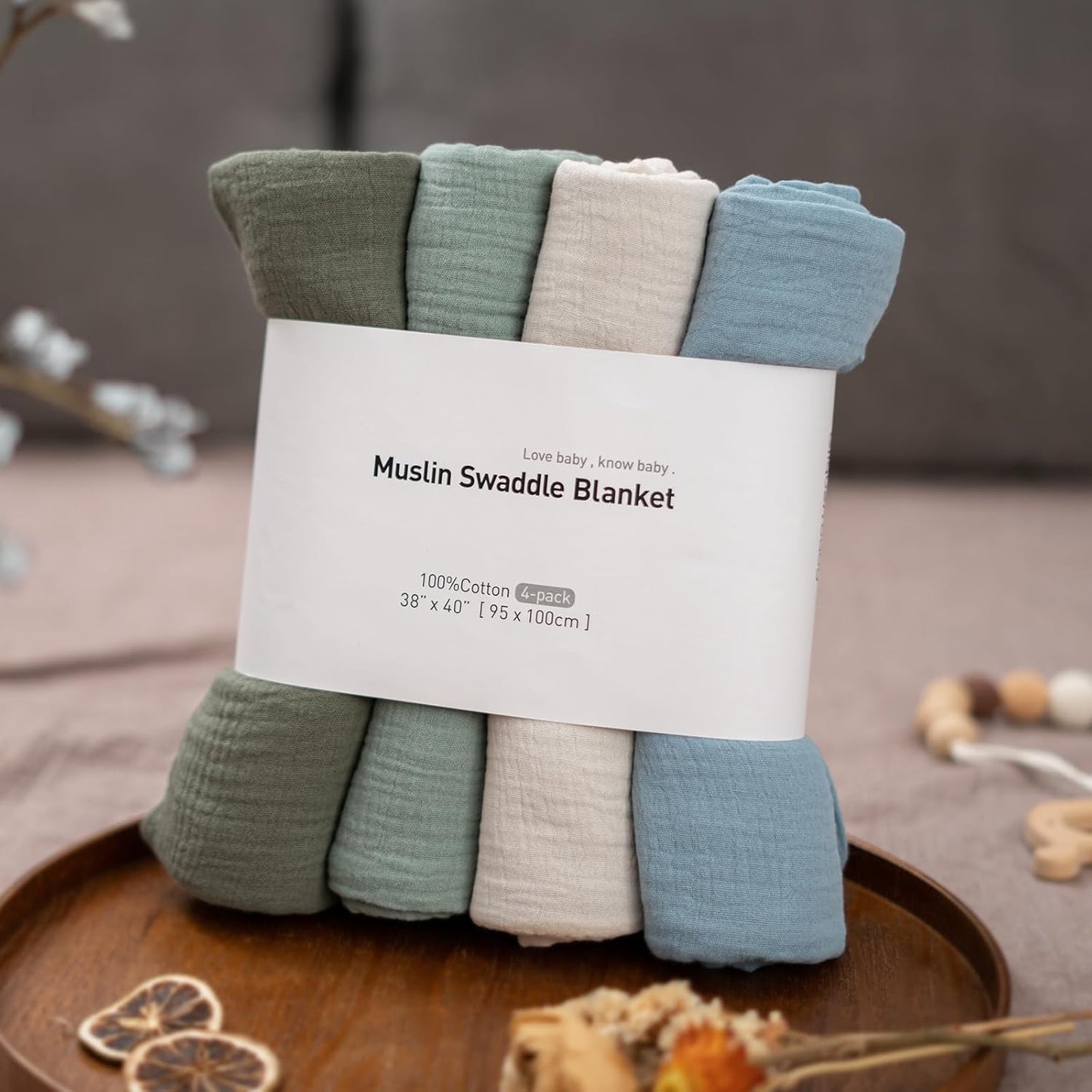 GLLQUEN BABY Muslin Swaddle Blankets for Boys and Girls, 4-Pack Baby Blankets for Girl Boy, Newborn Receiving Blanket, Baby Swaddle Blanket Unisex, Baby Essentials, Registry & Gift, 40 x 38 inches