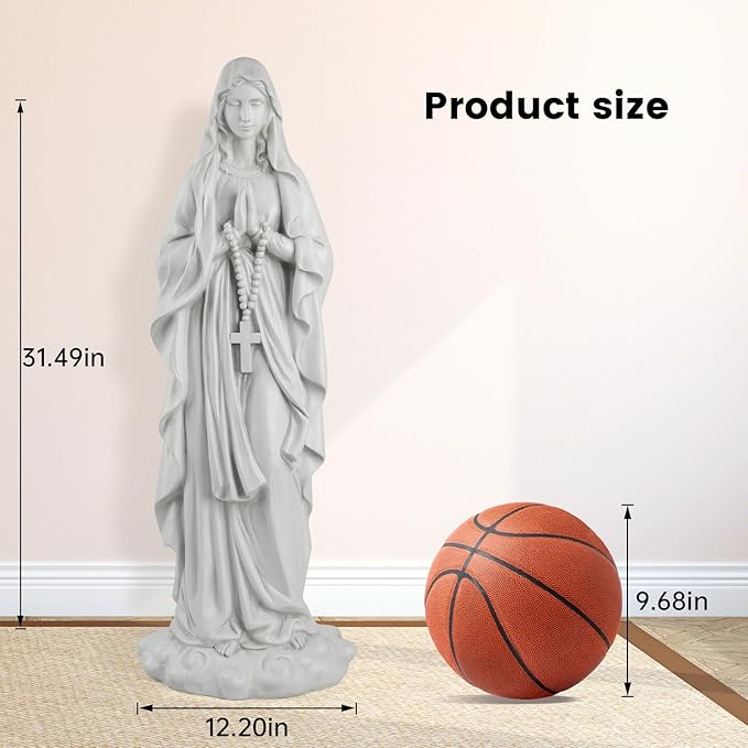 Virgin Mary Praying Statue 31.49 Inch Tall Outdoor Garden Religious Garden Statue Mary Statue Outdoor Yard Patio Deck Home Entryway Hallway Sculpture Magnesium Oxide Stone （White Virgin Mary）