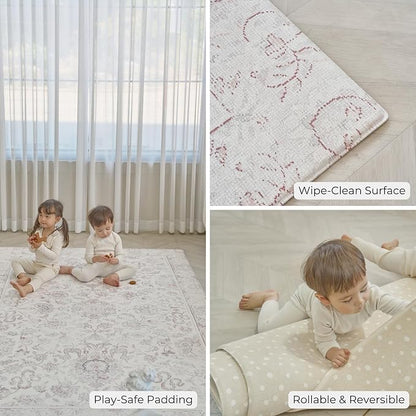 Baby Care Soft Rug (Prestige, Ikat - Tebriz) 98'' x 59'' Original One-Piece Reversible Rollable Waterproof Play Mat for Infants, Babies, Toddler, and Kids