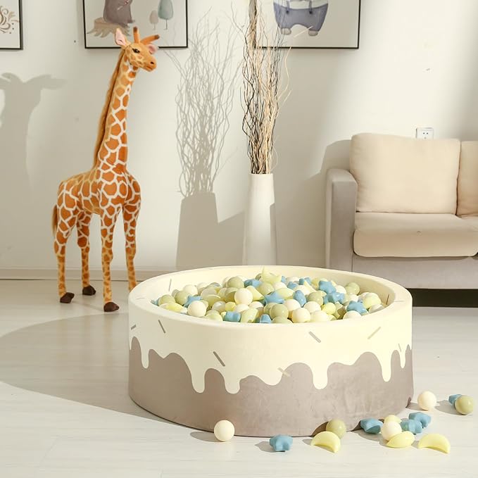 GOGOSO Ball Pit Balls Stars Moon Shapes Plastic Pitballs for Toddler Play Tent Baby Photo Props Kids Pool Water Toys Kiddie Pool Party Decor, Cream Blue+Yellow+Green+White,100PCS