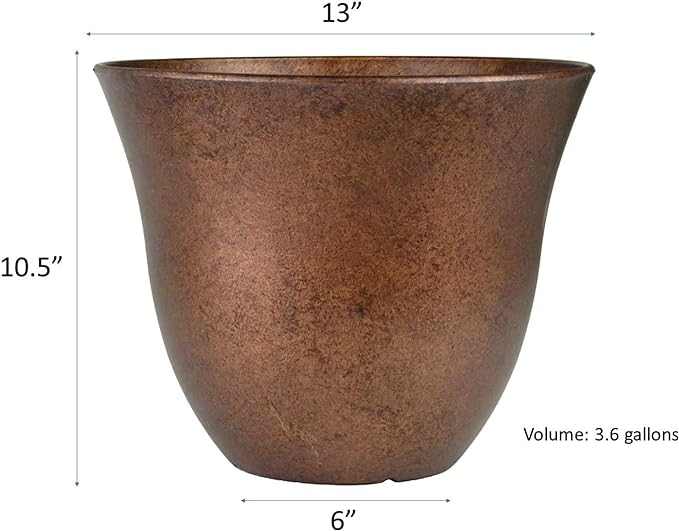 Classic Home and Garden Honeysuckle Resin Flower Pot Planter, Copper, 13"