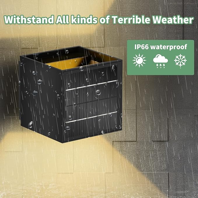 LANFU Solar Powered Motion Sensor Square Outdoor Wall Lights,Black Modern Up and Down Wall Lamps 10W,IP65 Waterproof Warm White 3000K Wall Sconce Light Exterior for Fence,Garden