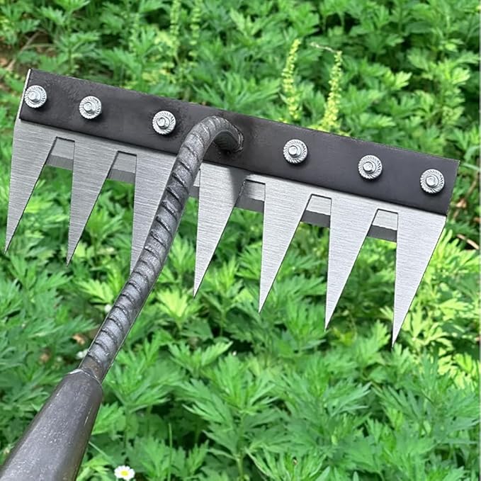 Gardening Hand Weeder Tool,Manual Weeder Tool with Detachable Blades, 4 Sizes High Carbon Steel Dual-Edge Design for Farm Garden Lawn Weed Removal, Soil Cultivation & Root Extraction (5 Tines)