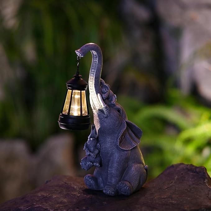 Solar Elephant Outdoor Statues Garden Decor with Solar LED Lights Good Luck Elephant Statue for Patio Balcony Yard Lawn Ornament, Birthday Mother Day Gardening Gifts for Mom Grandma Women