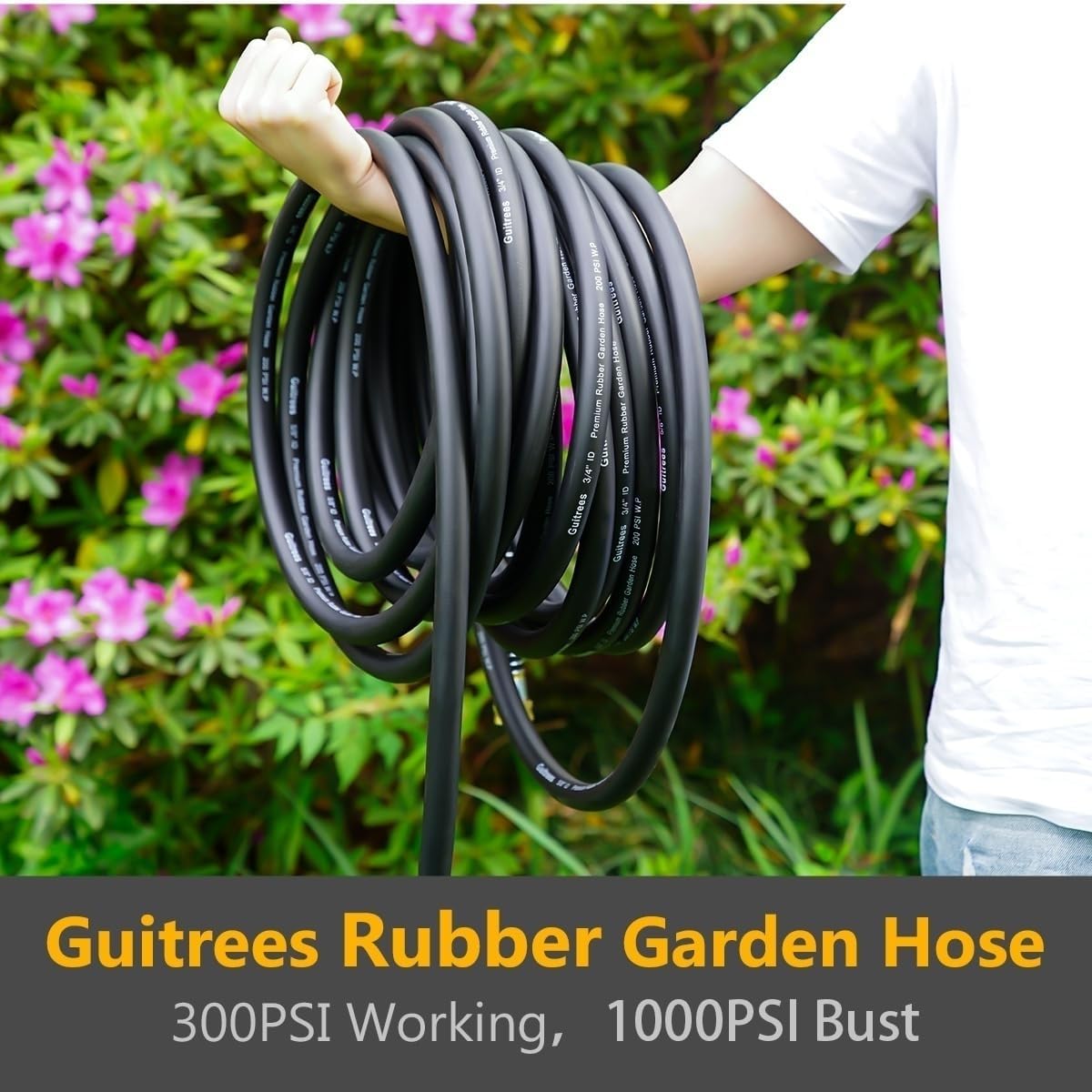 Leader Garden Hose 10ft x 3/4", Heavy Duty Short Water Hose, Male to Female Fittings, Five Layered Braiding for Durability, 1000PSI Burst, 300PSI Working (Black)