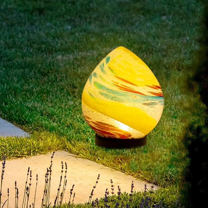 Table Solar Lanterns Outdoor Waterproof LED Garden Decorative Lanterns 6.7" Glass Solar Globe Lights,Outdoor Garden Lights for Patio Porch Table Decor Birthday Gifts for Women(Blue Yellow)