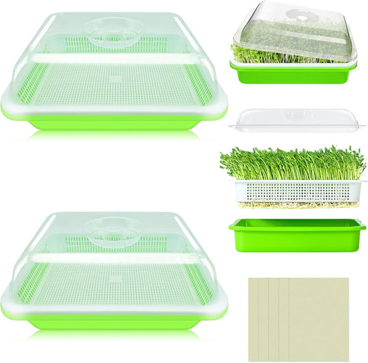 Legigo 2 Pack Seed Sprouter Trays with Lids- Soil-Free Cultivation Germination Tray, BPA Free Micro Greens Growing Trays Seed Sprouting Trays Kit with Germinating Paper for Wheatgrass, Beans and More