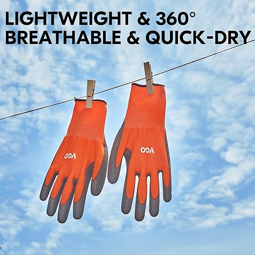 Vgo... 15-Pairs Safety Work Gloves, Gardening Gloves, Polyurethane Coated, Dipping Gloves, Latex Free (Size M,Orange, PU2103)