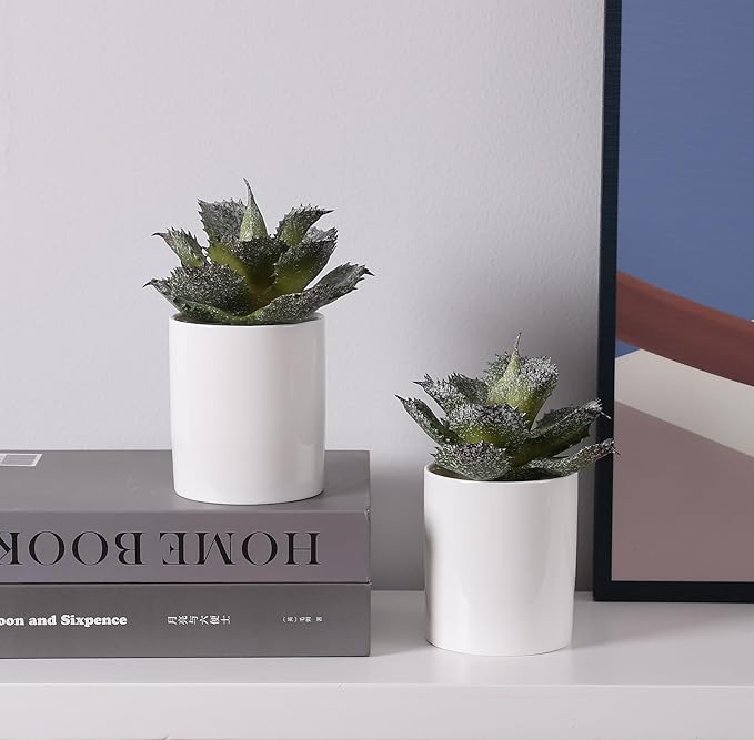 Duovlo Artificial Succulent Plant 5.15 Inch Faux Succulents Agave potatorum Flower Arrangement Craft Wall DIY Materials,Pack of 2 (New Green)