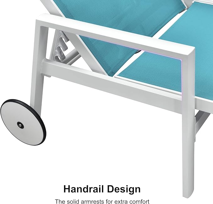 PURPLE LEAF Outdoor Lounge Chairs Set of 4 White Aluminum Chaise Lounge Chair Outdoor with Wheels and Armrest for Patio Deck Pool Side Table Include, Turquoise