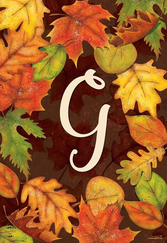 Briarwood Lane Fall Leaves Monogram Letter G Garden Flag