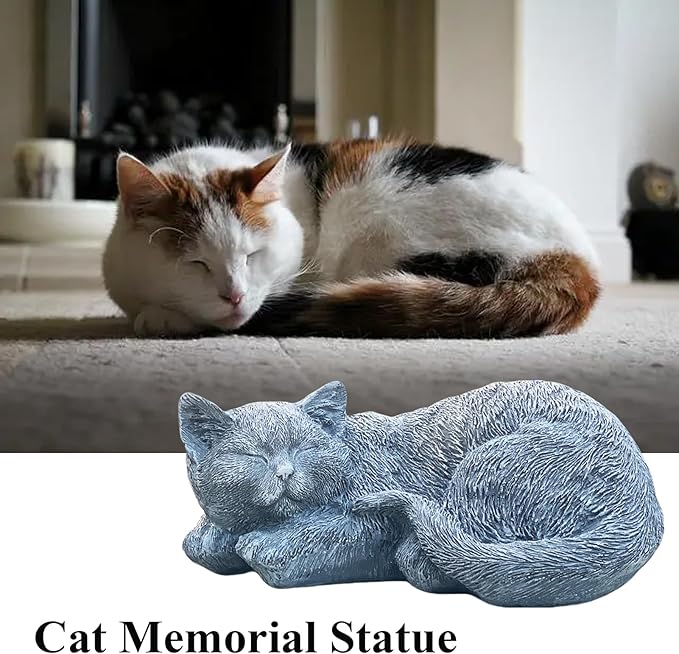 Cat Memorial Stones & Grave Markers Cat Statue, Cats Memorial Gifts for Loss of Cat Sympathy Gift, Cat Statues for Garden Outdoor Statue Decor, 11.4" Length Garden Accent Decorative Cat Figurine