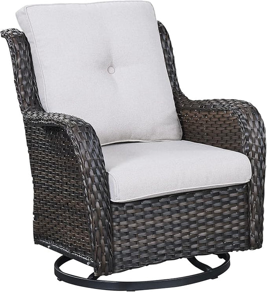 Outdoor Patio Swivel Rocker Chairs - Single Wicker Rattan Patio Swivel Rocking Chair with High Back,Deep Seating and Comfort Cushions for Deck Porch Garden,Brown/Beige