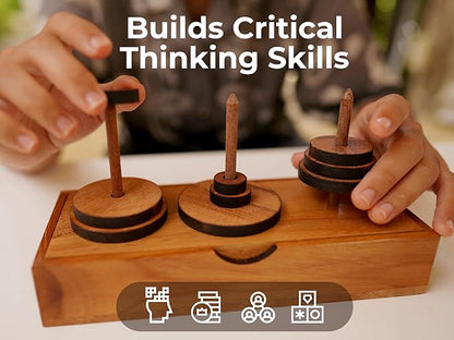 BSIRI Fun Puzzle Board Games Gifts of Hanoi Tower (9 Rings) with Wooden Designs for Brain Teasers Logic Games Kids and Adults to Challenges Mastermind Game and Think for Fun Learning Tower Puzzles
