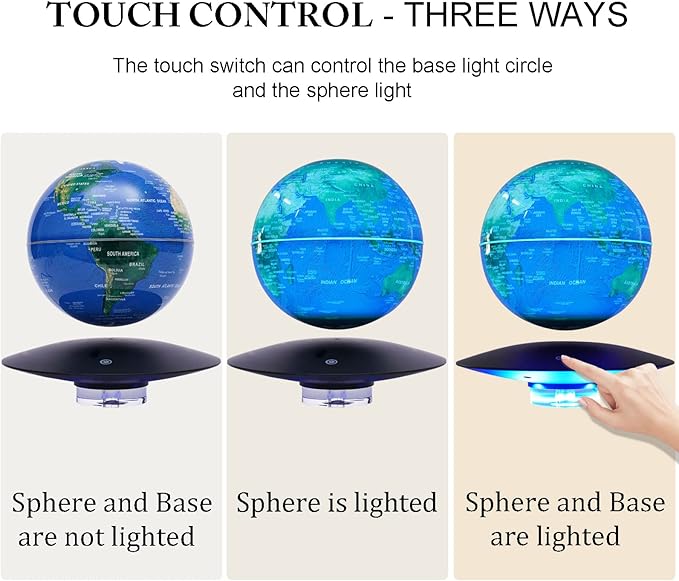 6" Magnetic Levitation Floating Globe Anti Gravity Rotating World Map with LED Light 7 Colors Display Floating Globe for Children Educational Gift Home Office Desk Decor (Blue-UFO Base)