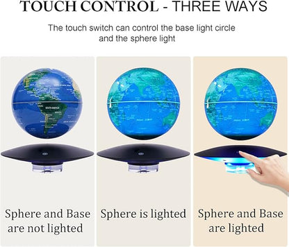 6" Magnetic Levitation Floating Globe Anti Gravity Rotating World Map with LED Light 7 Colors Display Floating Globe for Children Educational Gift Home Office Desk Decor (Blue-UFO Base)