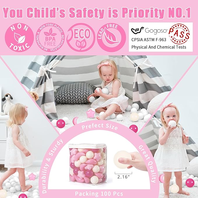 GOGOSO Ball Pit Balls Stars Moon Shapes Plastic Pitballs for Toddler Play Tent Baby Photo Props Kids Pool Water Toys Kiddie Pool Party Decor, Stars+Moons Balls,100PCS