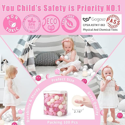 GOGOSO Ball Pit Balls Stars Moon Shapes Plastic Pitballs for Toddler Play Tent Baby Photo Props Kids Pool Water Toys Kiddie Pool Party Decor, Stars+Moons Balls,100PCS