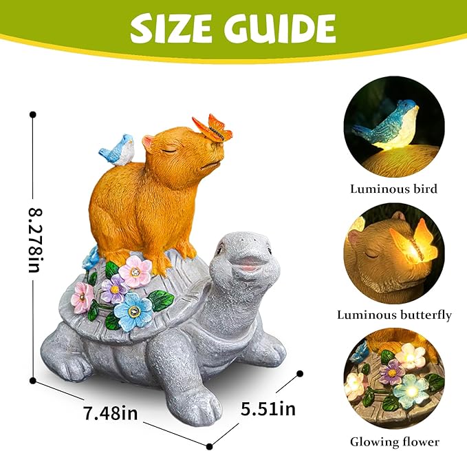 Turtle Gifts for Women, Solor Statue for Garden, Turtle and Capybara Figurine with Lights, Outdoor Decorations for Yard Lawn Patio, Gifts for Mom Grandma Mother in Law Gardener Mother'Day