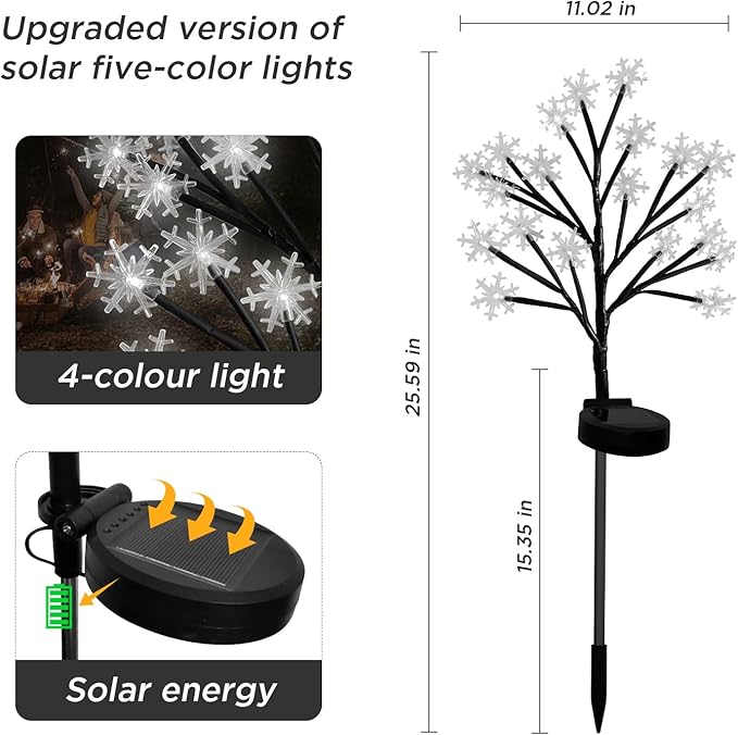 Upgrade Snowflake Solar Christmas Lights Outdoor - 2PACK 40LED Snowflake Pathway Lights for Outdoor Christmas Decorations,Waterproof Solar Snowflake Lights for Yard Garden Xmas Party Decor(Cool White)